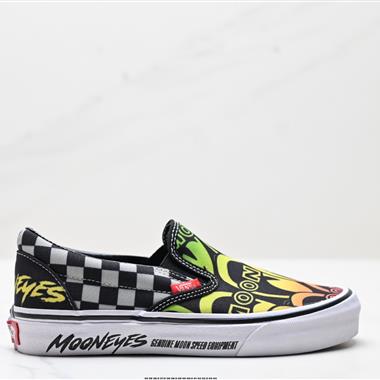 VANS Slip-On滿印霓虹大眼棋盤格低幫黃黑塗鴉一腳蹬懶人鞋滑板鞋