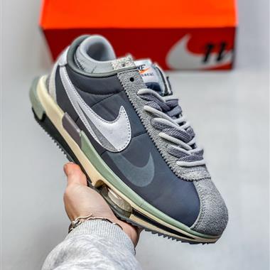 Sacai x Nike Air Zoom Cortez SP 4.0"Grey White"華夫4代系列改良阿甘低幫解構厚底老爹風休閑運動慢跑鞋