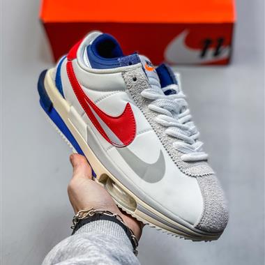 Sacai x Nike Air Zoom Cortez SP 4.0"Grey White"華夫4代系列改良阿甘低幫解構厚底老爹風休閑運動慢跑鞋