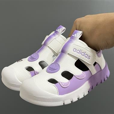 Adidas  皮面鏤空魔術貼兒童涼鞋