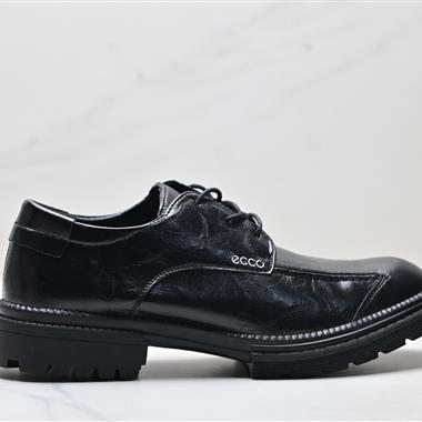 Ecco 透氣潮流系帶厚底耐磨英倫商務真皮皮鞋